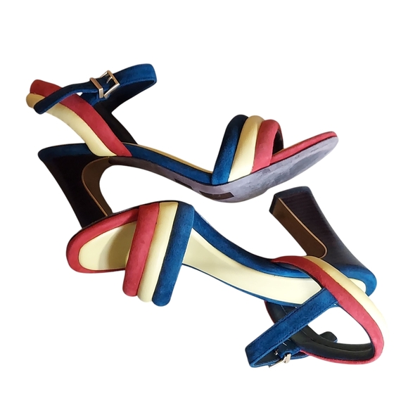 Tory Burch Red and Blue Heels Vibrant Color Block Design - Picture 11 of 16